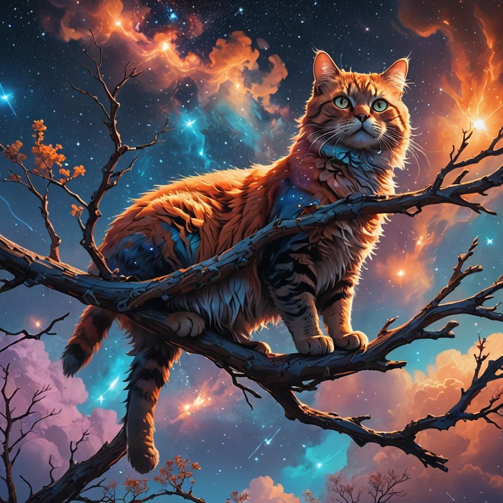 Galaxy Cat in Starry Nebula: a Matte Painting