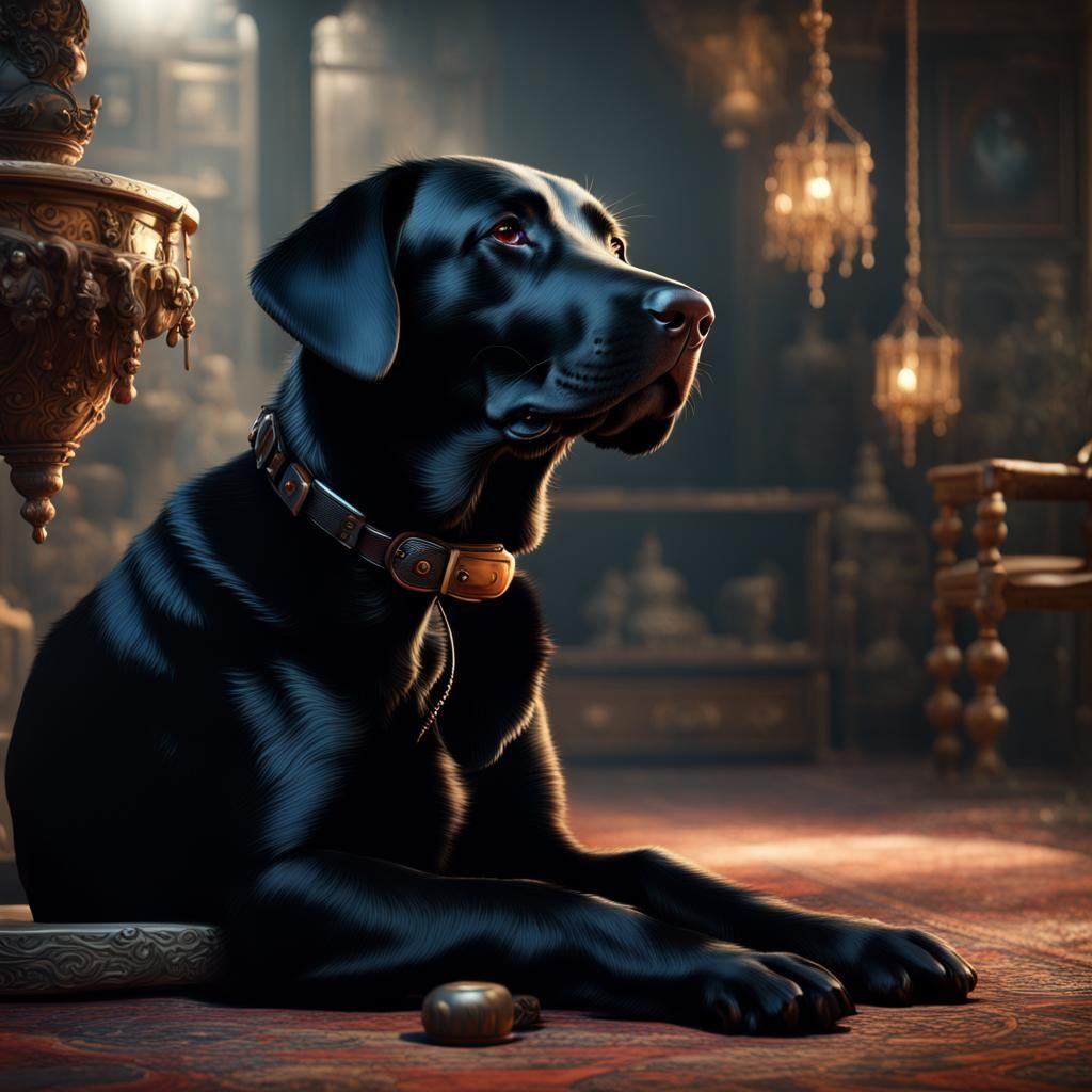 Loving Black Labrador in Detailed Matte Painting