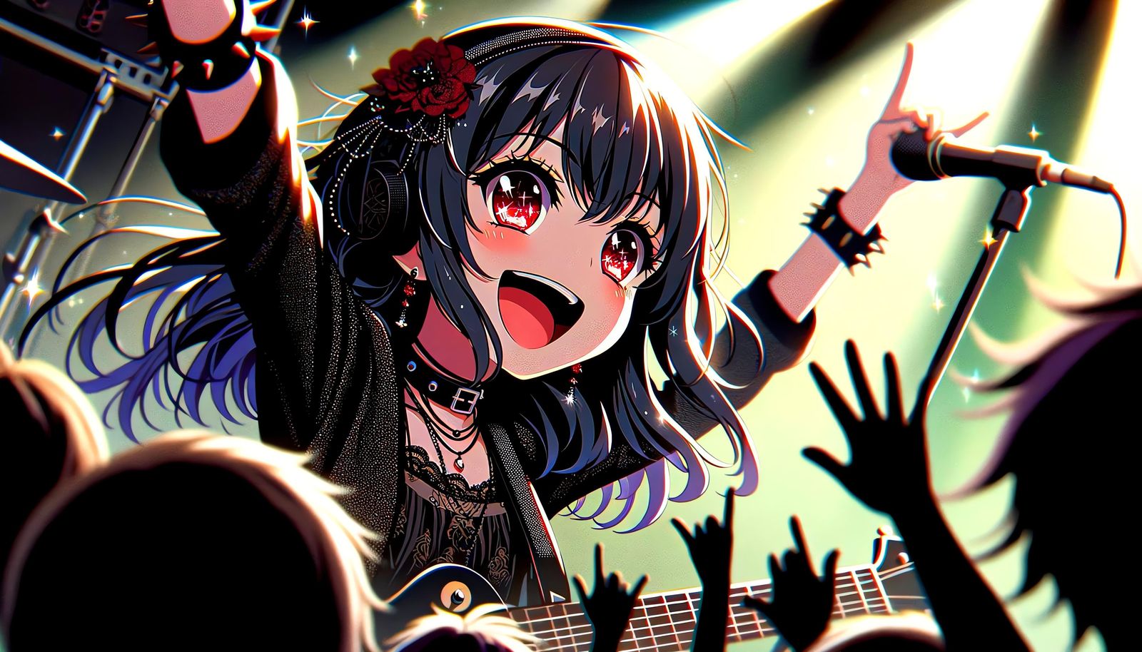 Anime Gothic Girl Enjoys Punk Rock Concert