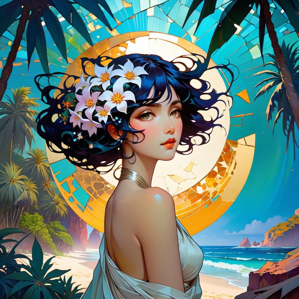 Tropical Island in Shattered Cosmos: Impasto Art