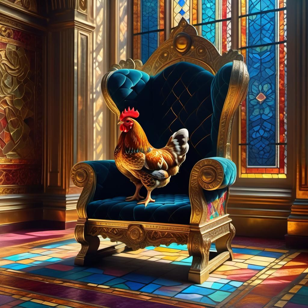 Surreal Hen on Throne in Grand Hall