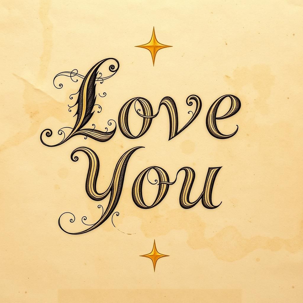 Elegant Calligraphy of "Love You" in Antique Style