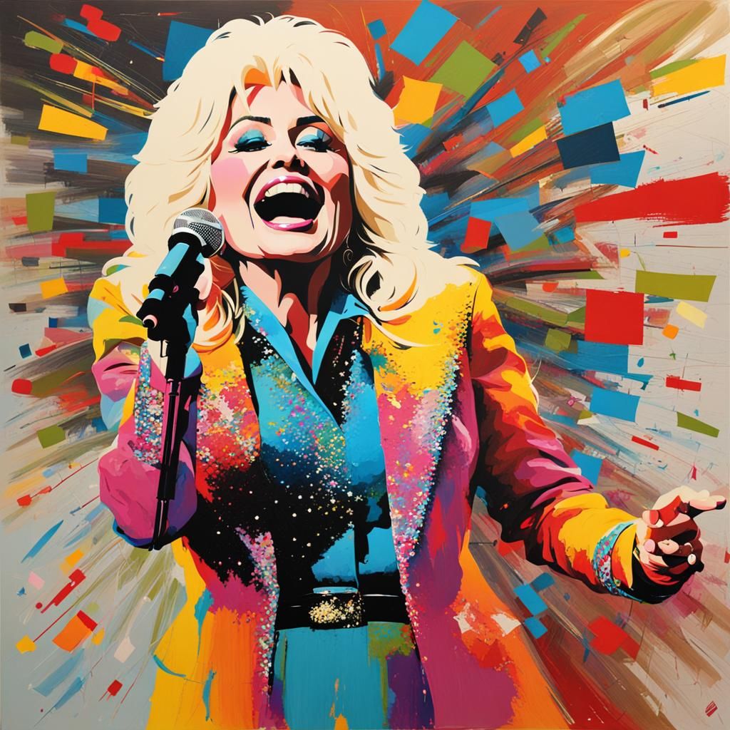 Dolly Parton Singing in Abstract Art Style