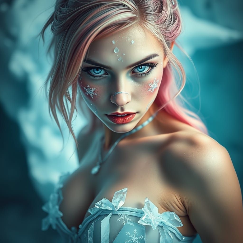 Arctic Woman in Ice Microkini: A Digital Portrait