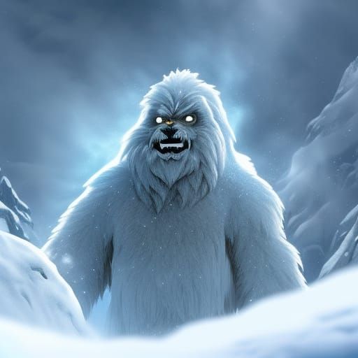 Hyperrealistic Portrait of the Abominable Snowman in Snow Ca...