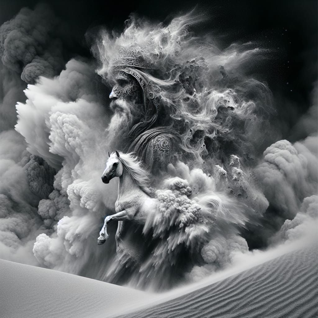 Sandstorm Queen Emerges in Charcoal Drawing