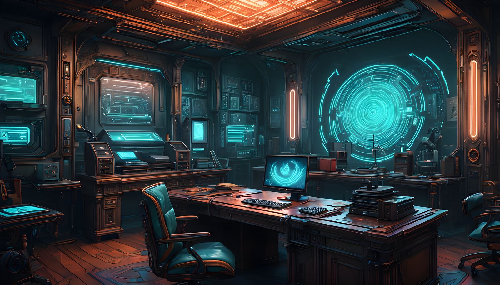 Victorian Office in Cyberpunk 2099 Style