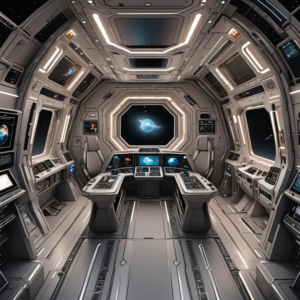 Futuristic Starship Bridge with Holographic Displays