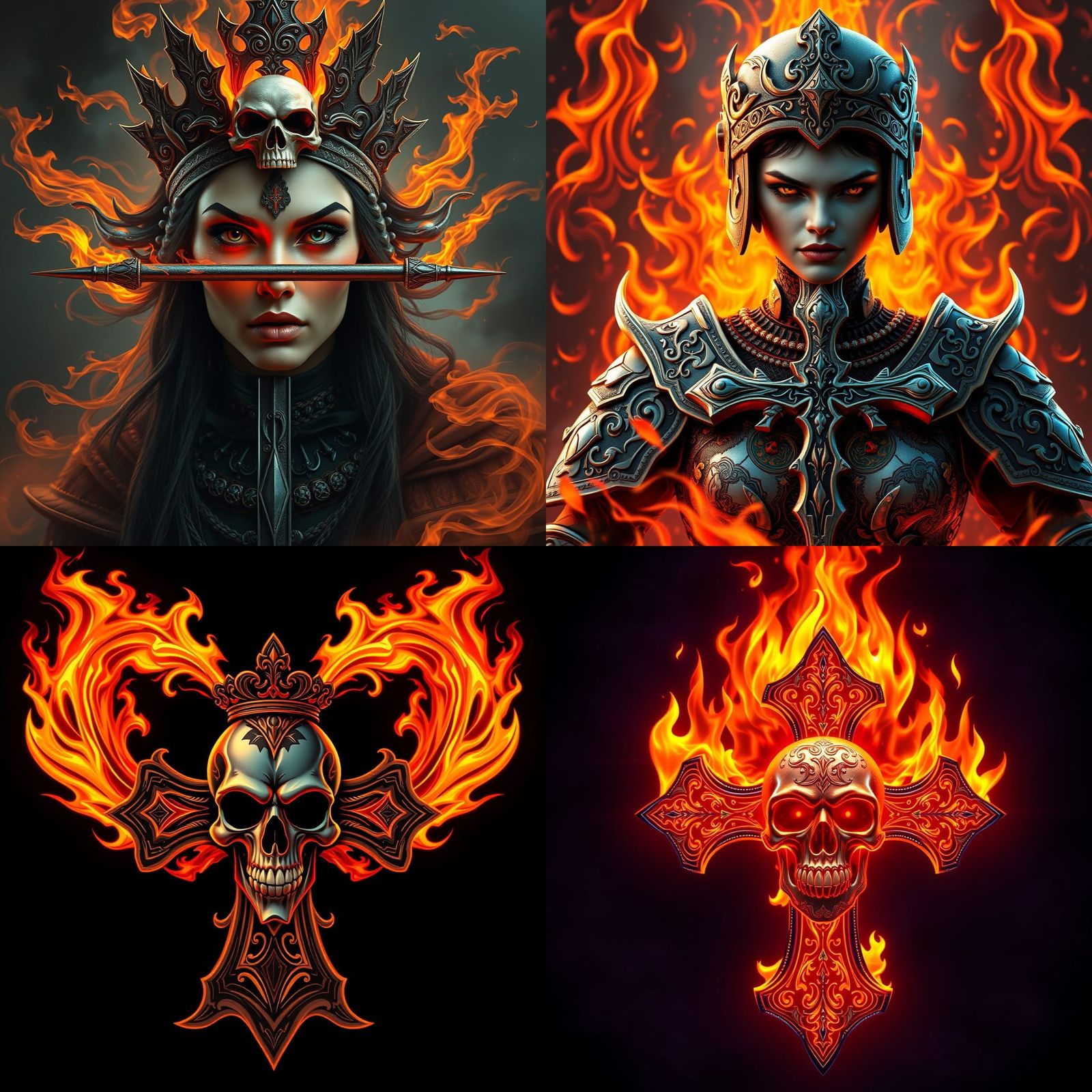 Queen Savage Skull Logo with Flames in Dramatic Lighting