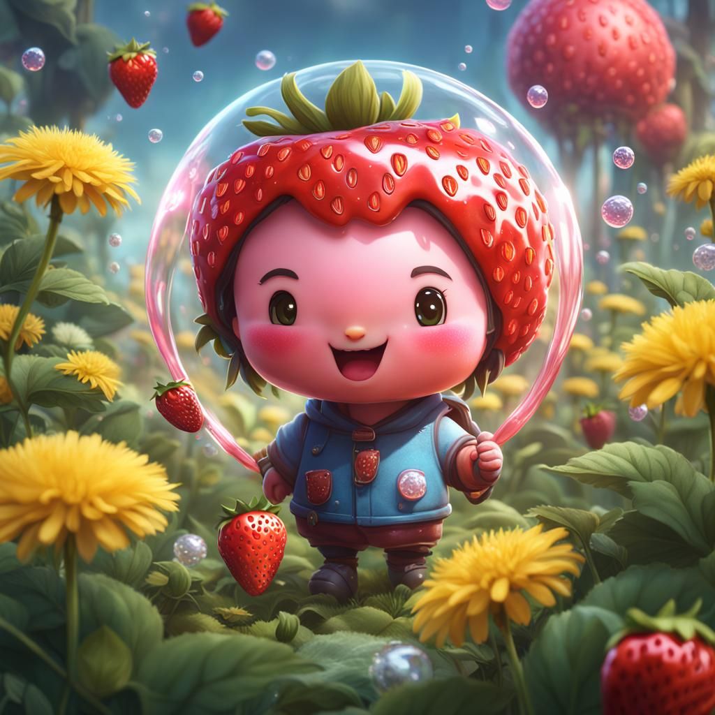 Strawberry Bubble Tea with Dandelions: Fantasy Art