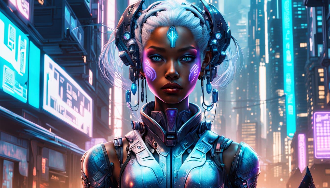 Cyberpunk Princess Reigns in Vibrant Neon City
