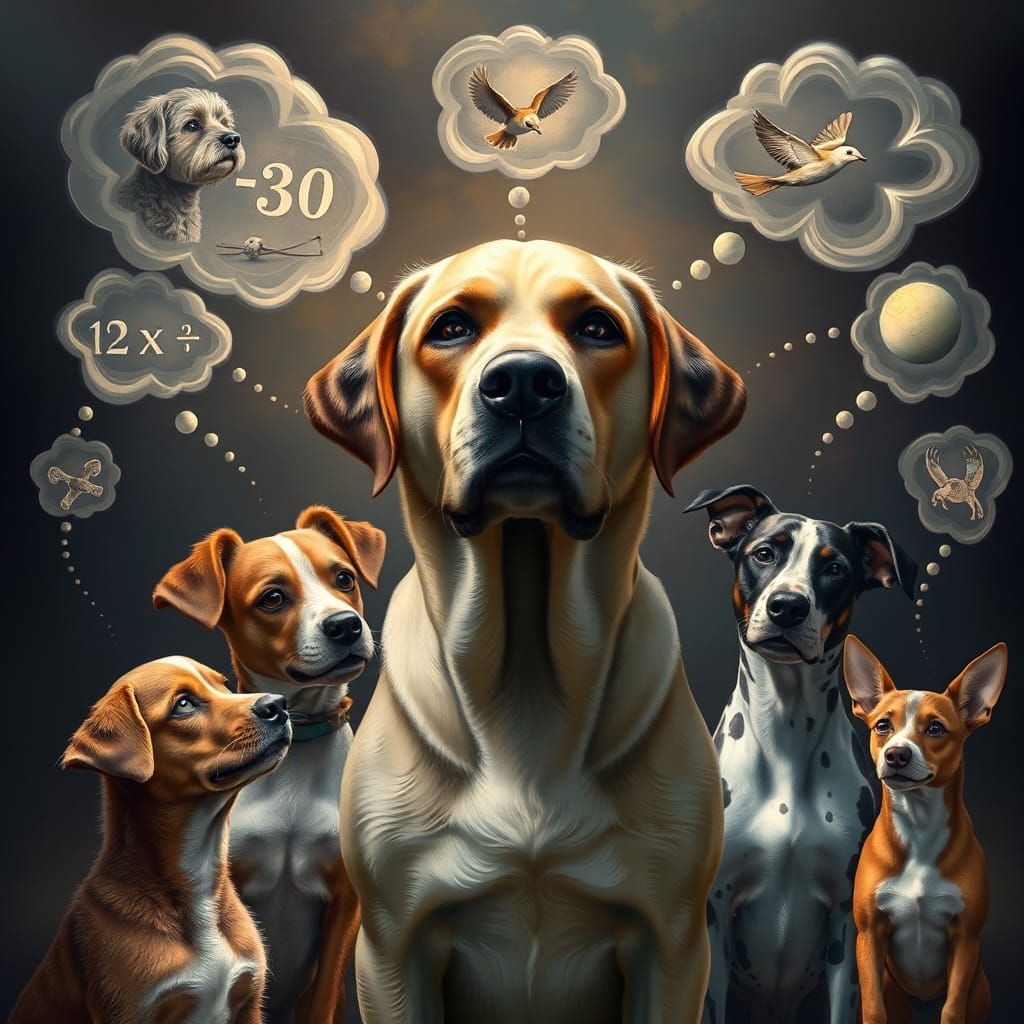 Six Dogs in Realistic Matte Painting Style