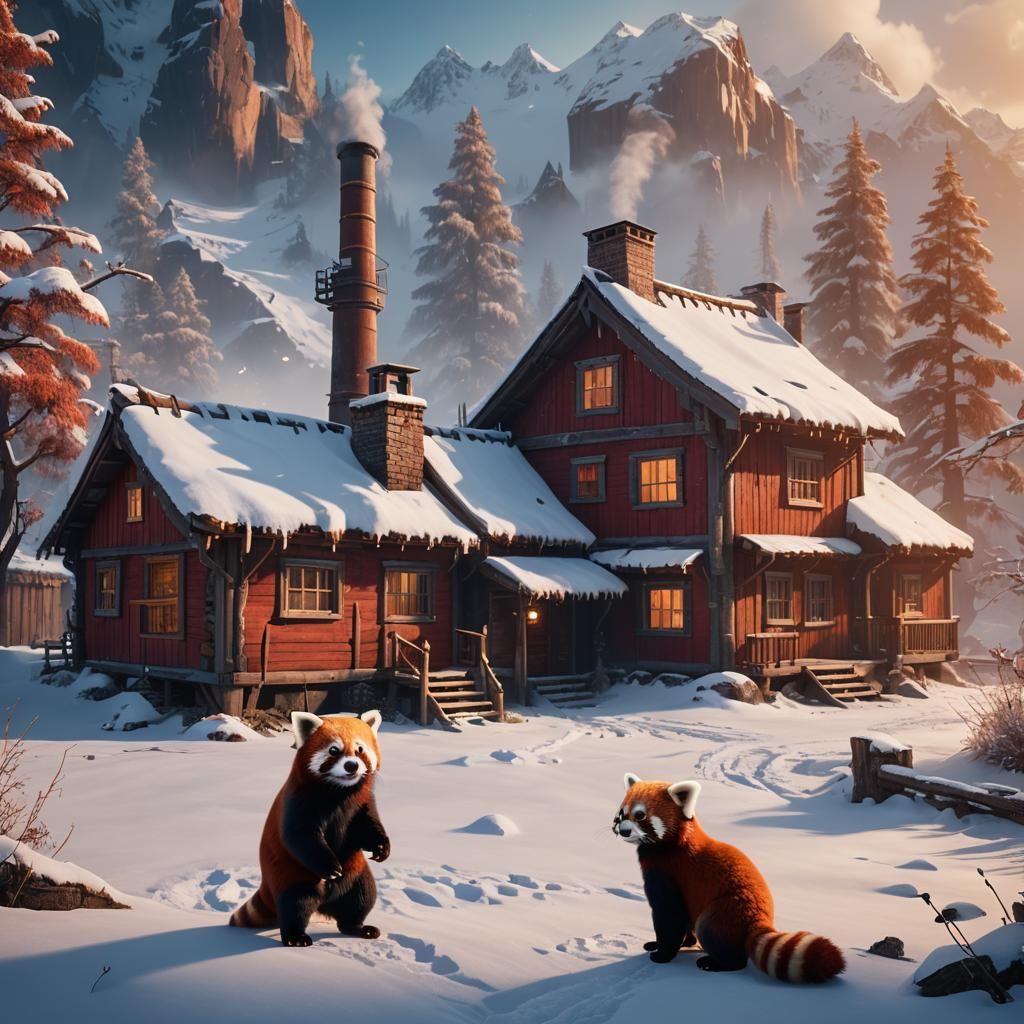 Red Panda in Winter Wonderland, Fantasy Concept Art