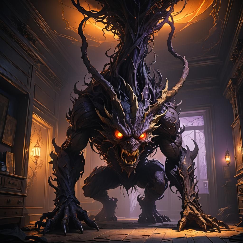 Dark Fantasy Creature in Art Nouveau Style