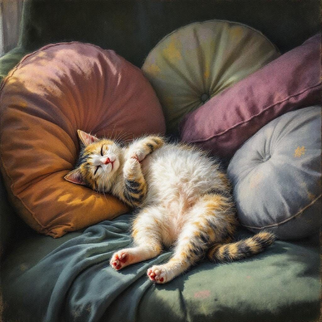 Happy Cyber Cat in Impressionist Chalk Art Style