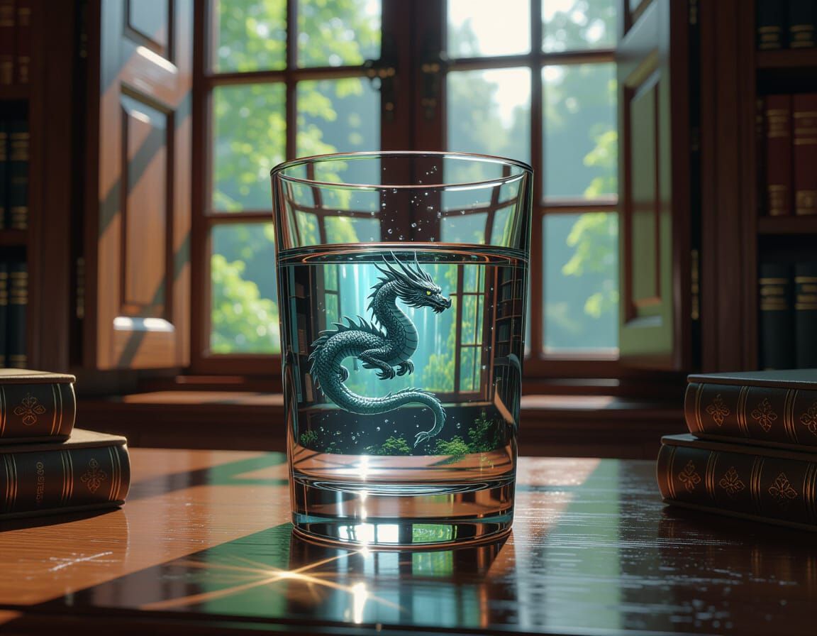 Silver Dragon Swimming in Water Glass