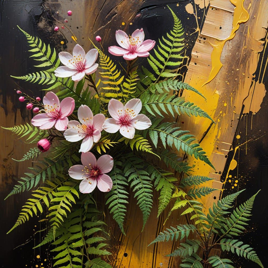 Ikebana Cherry Blossoms in Graffiti Splash Art Style