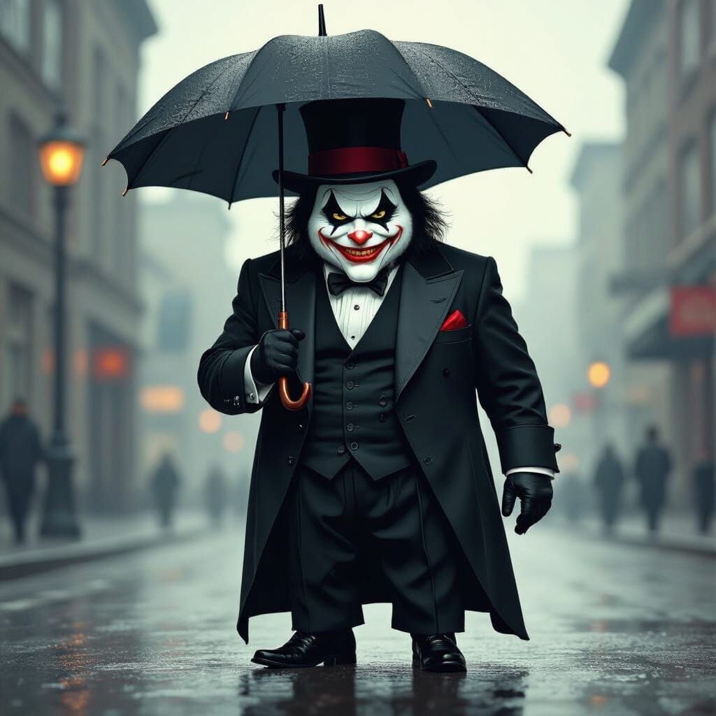 Gotham Penguin with Joker's Face: Comic Art