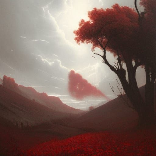Red Weed Engulfs English Countryside: Dark Fantasy Art