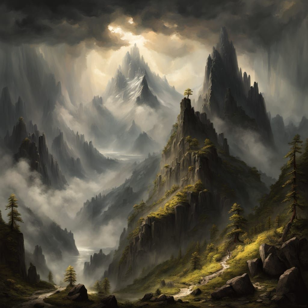 Majestic Mountain Landscape Under Stormy Skies