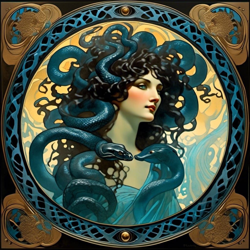 Medusa with Snakes in Art Nouveau Style