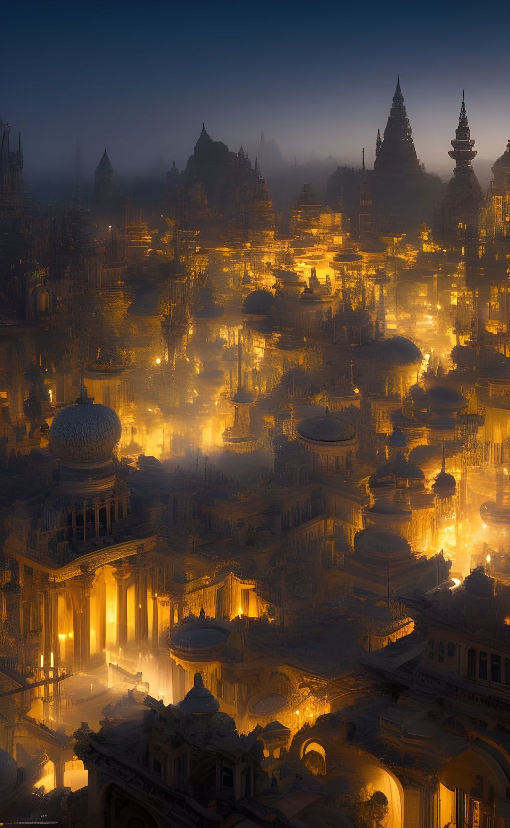 Futuristic Arabian City Illuminated by Fireworks