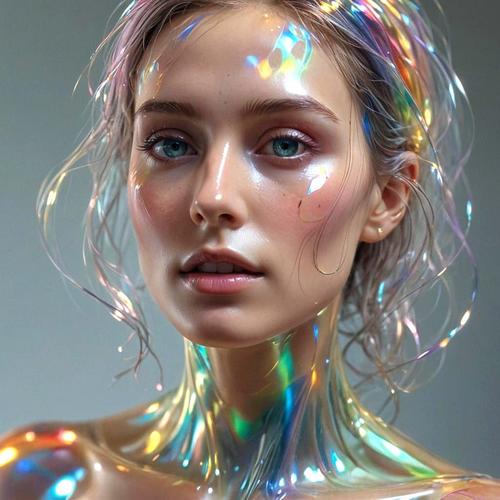 Rainbow Light Inside Transparent Glass Woman Sculpture