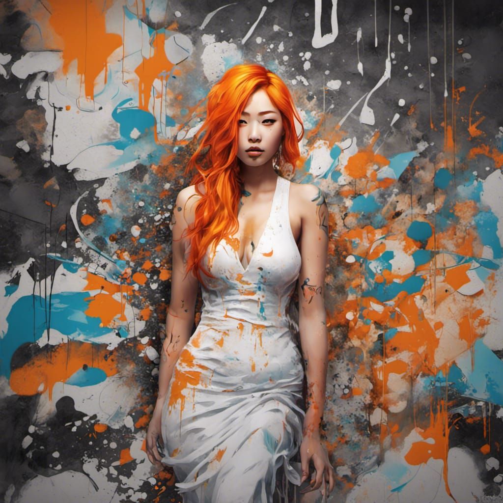 Curvy Asian Woman in Graffiti Street Art