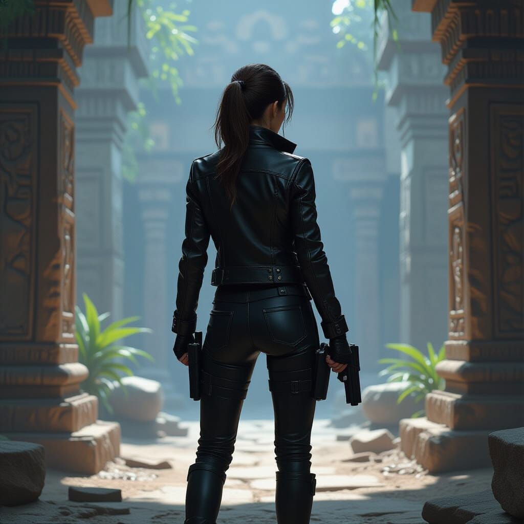 Lara Croft Exploring Ancient Temple in Gritty Realism