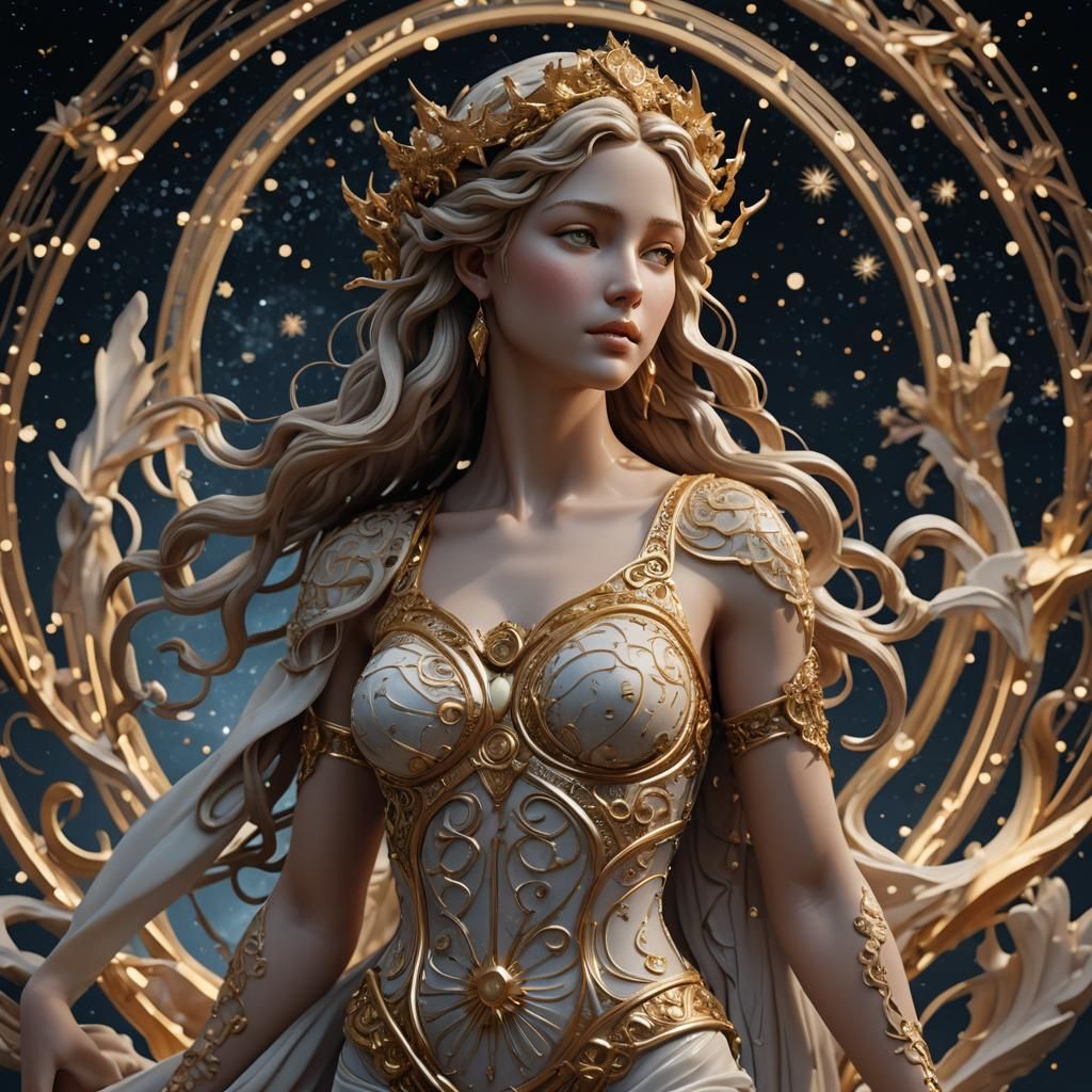 Aphrodite Digital Sculpture in Starry Night Scene