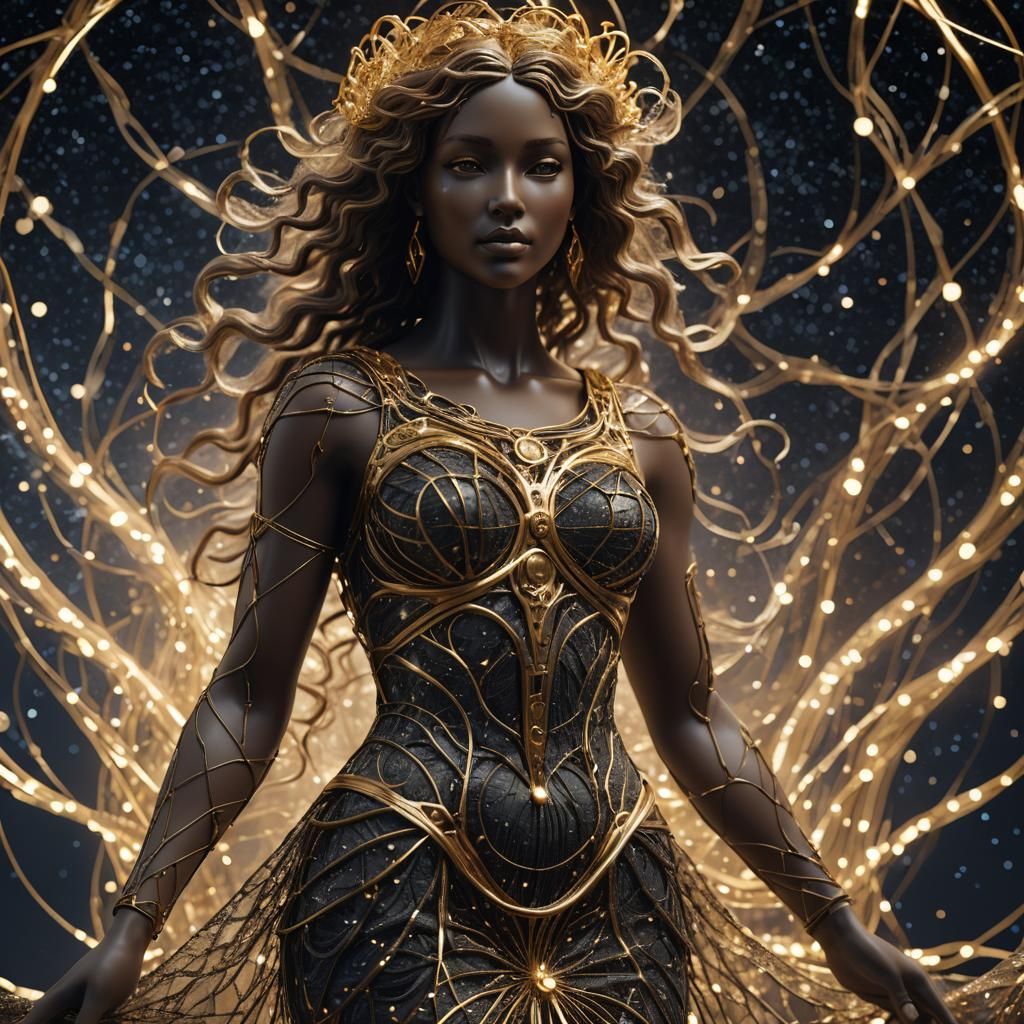 Aphrodite Wireframe Sculpture in Starry Night Scene
