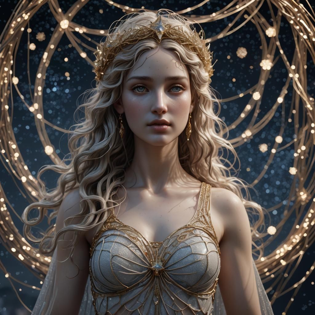 Aphrodite Wire Sculpture in Starry Night, Unreal Engine