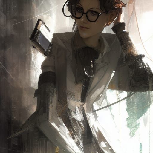 Solarpunk Librarian Portrait in Manga Anime Style