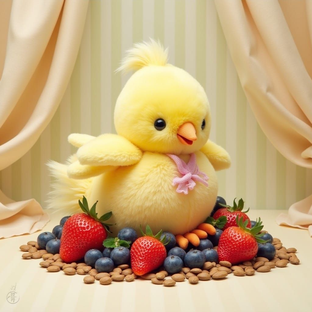 Whimsical Plush Bird Toy Flaps Sweet Lemon Wings Amidst Stra...