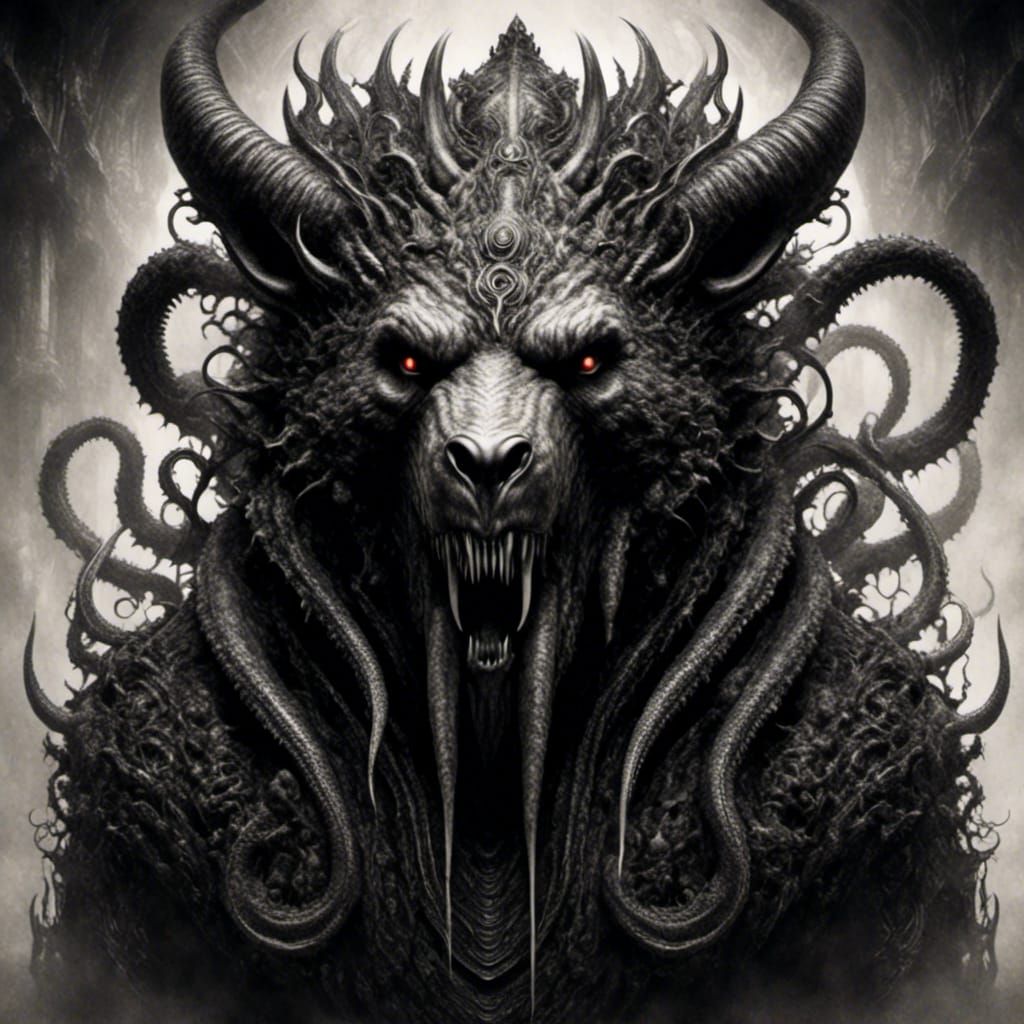 Surreal Devil Bear Drawing in Gothic Style