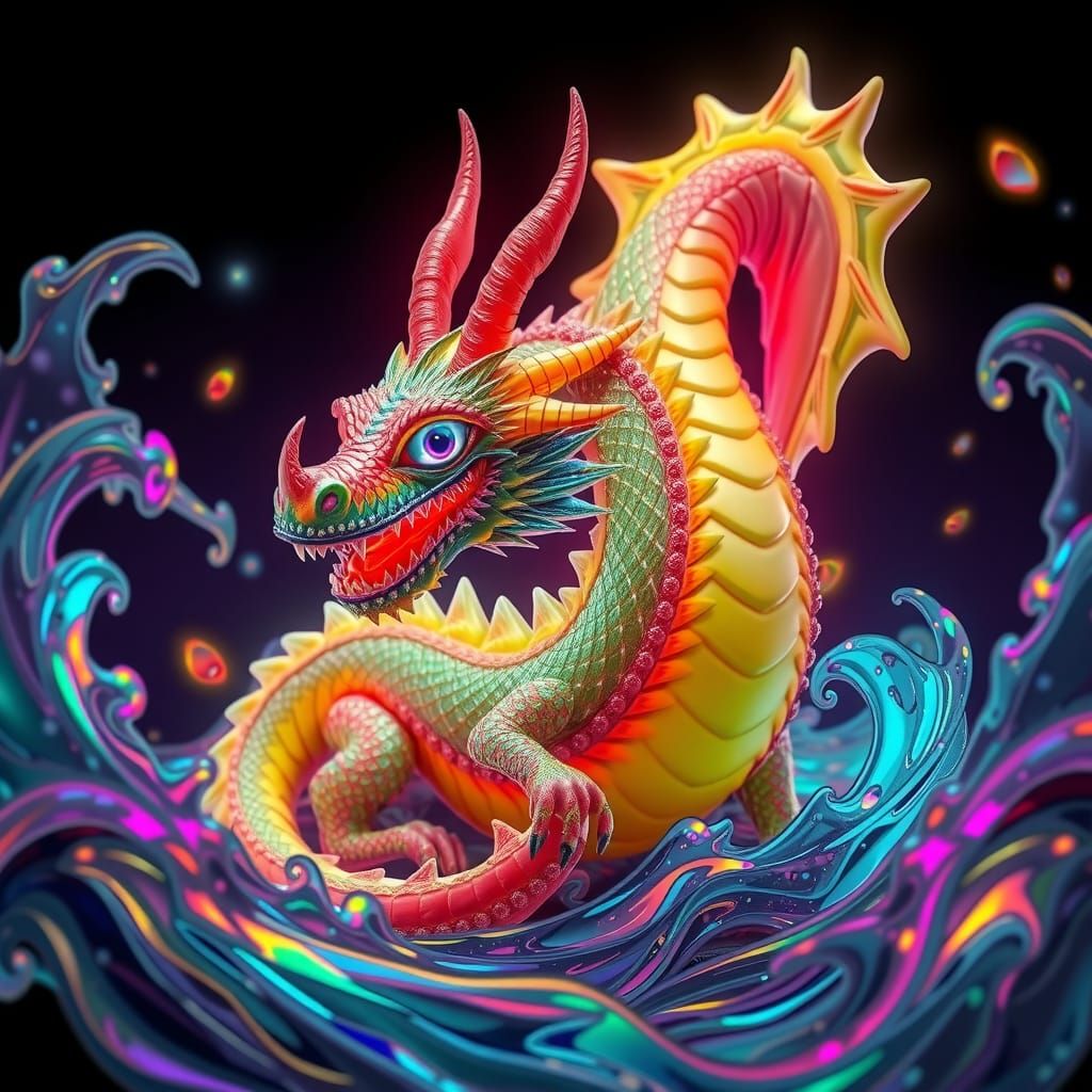 Neon Candy Dragon Potion in 3D Anime Style