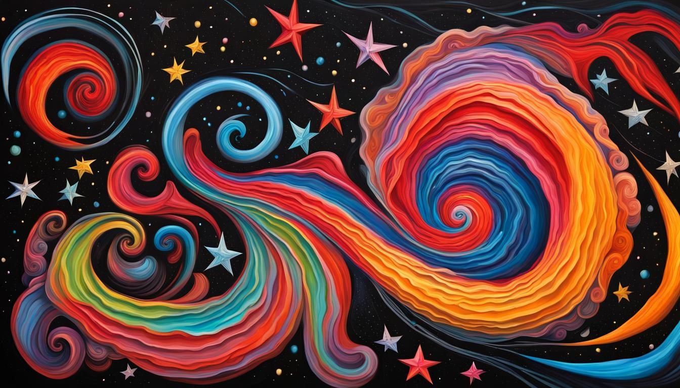 Newborn Star in Electromagnetic Field: Impasto Oil Painting