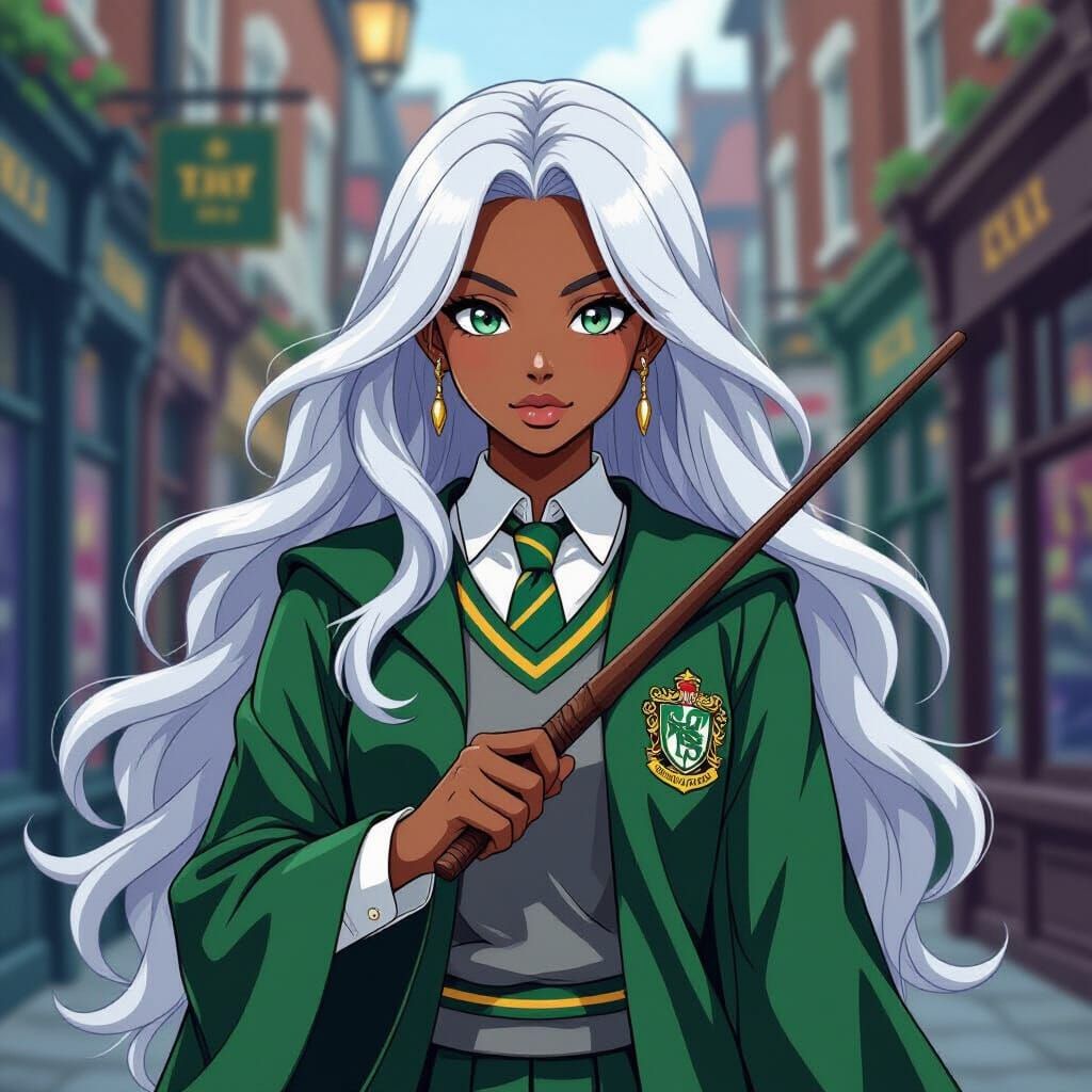 Anime Style Slytherin Student in Diagon Alley