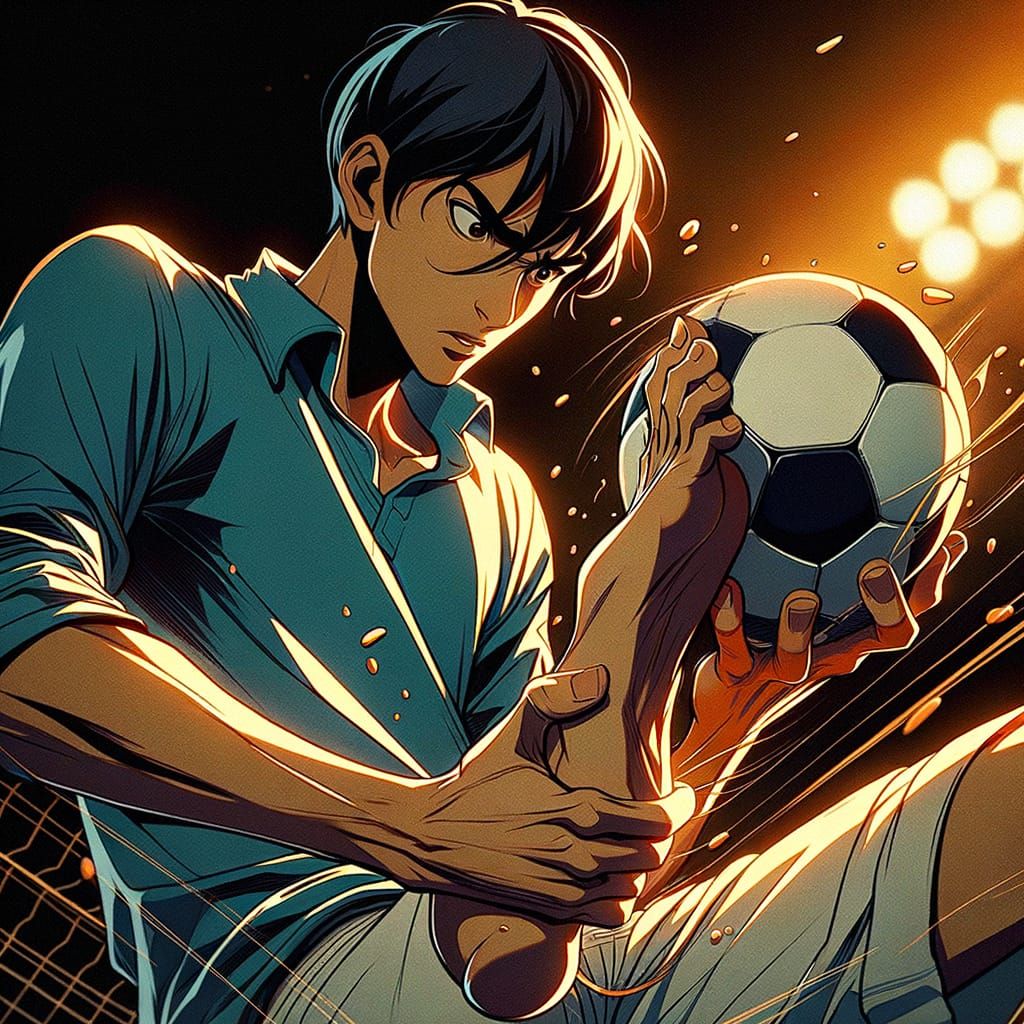 Anime-Style Football Player in Intricate Pose