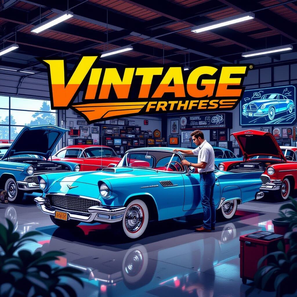 Vintage Car Enthusiast Logo Design in Syd Mead Style