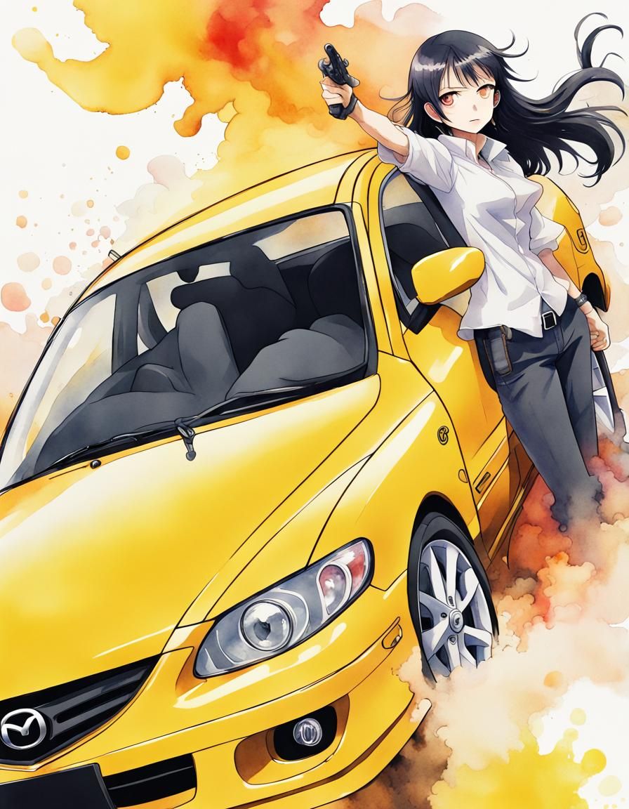 Colorful Watercolor Mazda 6 GT Logo in Anime Style