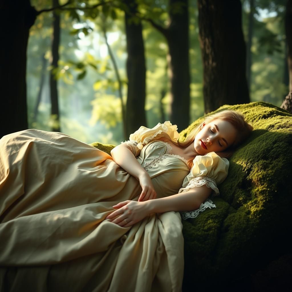 Sleeping Princess in Forest, Baroque Style
