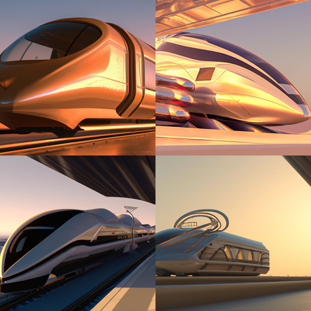 Futuristic Train Awaits Departure in Golden Hour