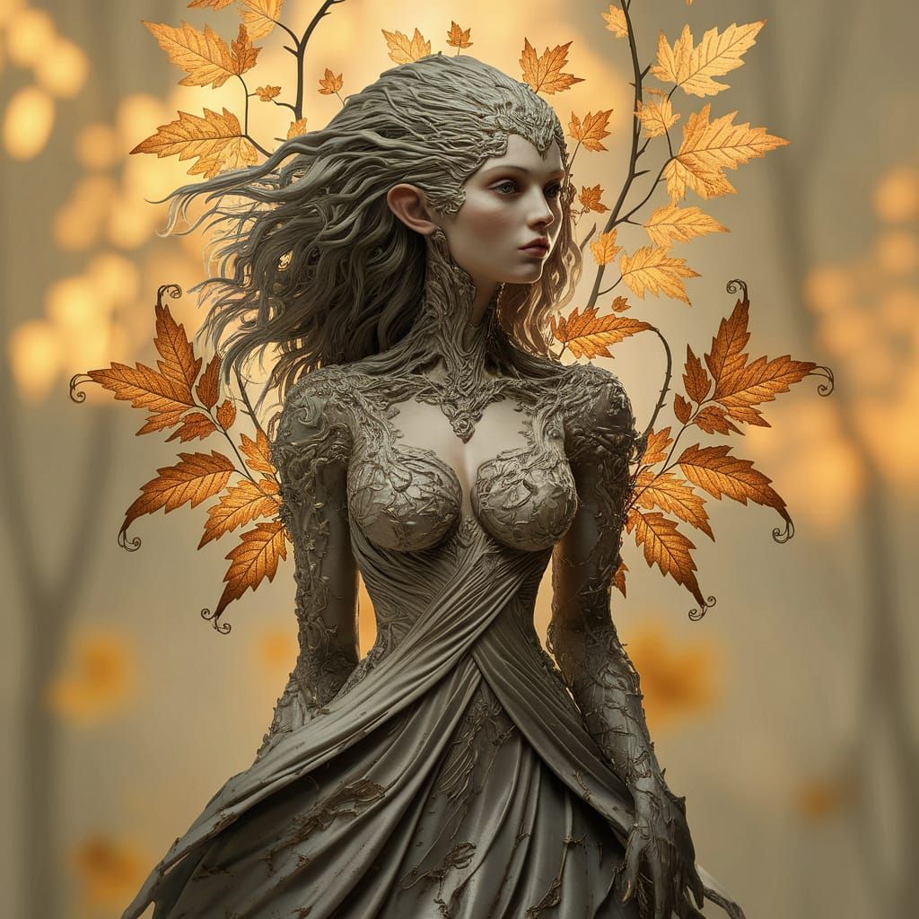 Ethereal Woman in Autumnal Digital Art