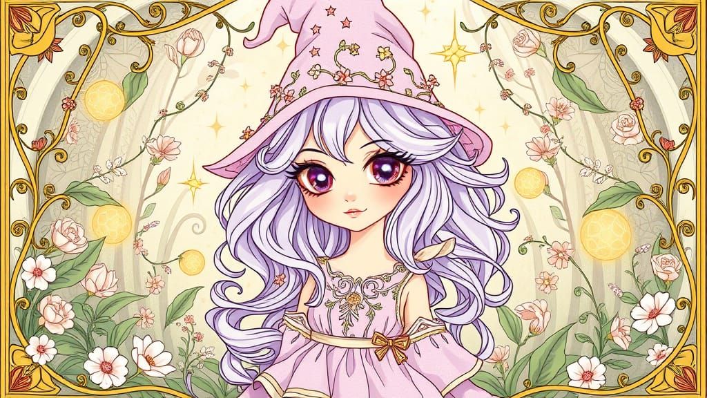 Whimsical Art Nouveau Goddess in a Floral Dream