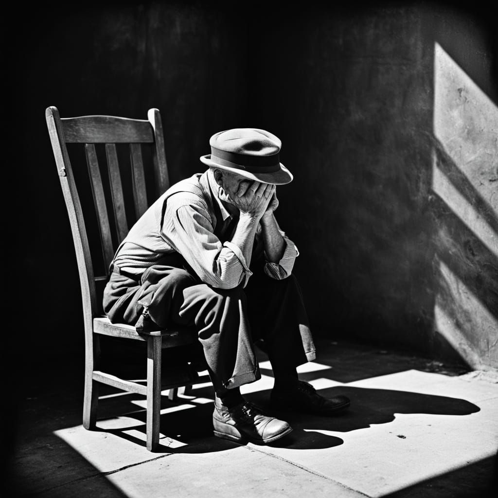 Melancholic Figure in Film Noir Style Photograph