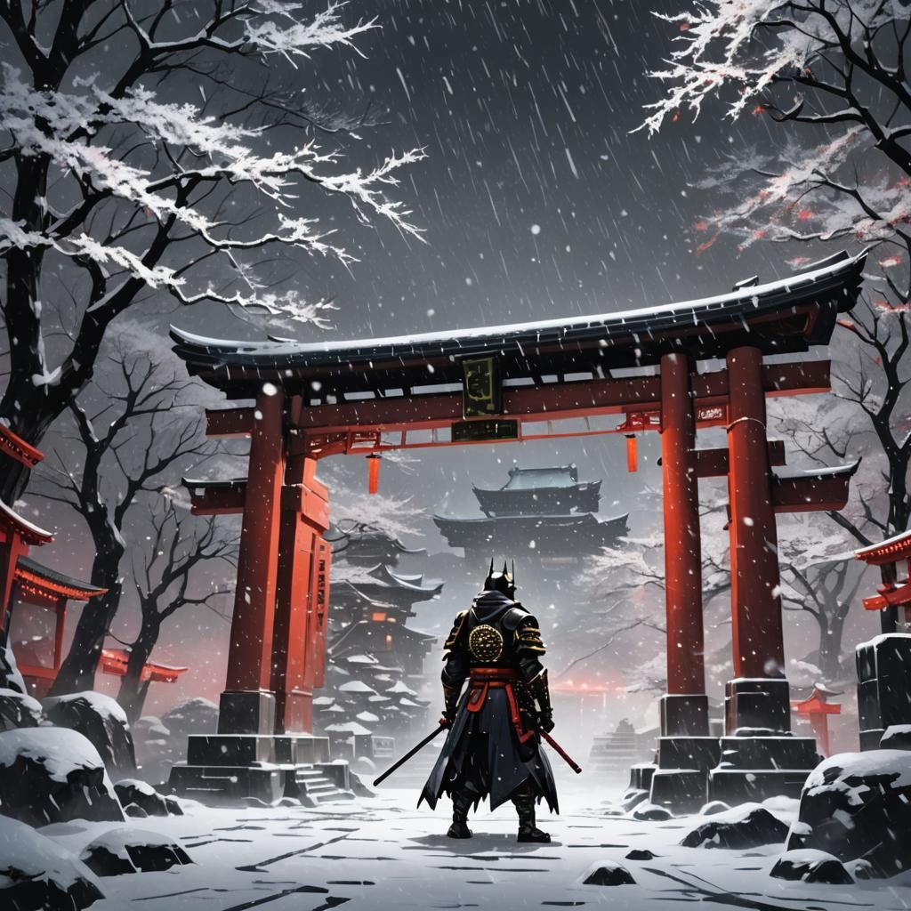 Cyberpunk Anime: Samurai Batman Meditating in Japan