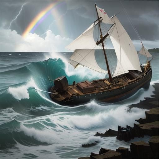 Stormy Seas: 10th Century Sailing Boat in Baroque Style