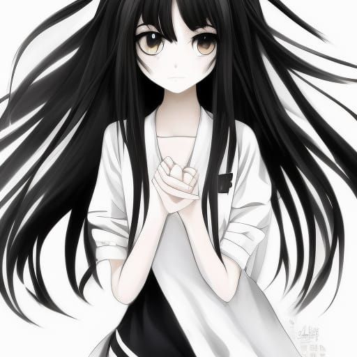 Anime Girl with Black Hair and Gold Eyes