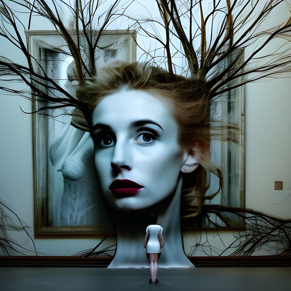 Woman in White Dress at Art Gallery